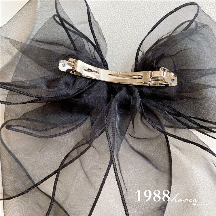 Kẹp Tóc Nơ Đính Đá Phối Lưới Màu Đen Phong Cách Hàn Quốc Dành Cho Nữ