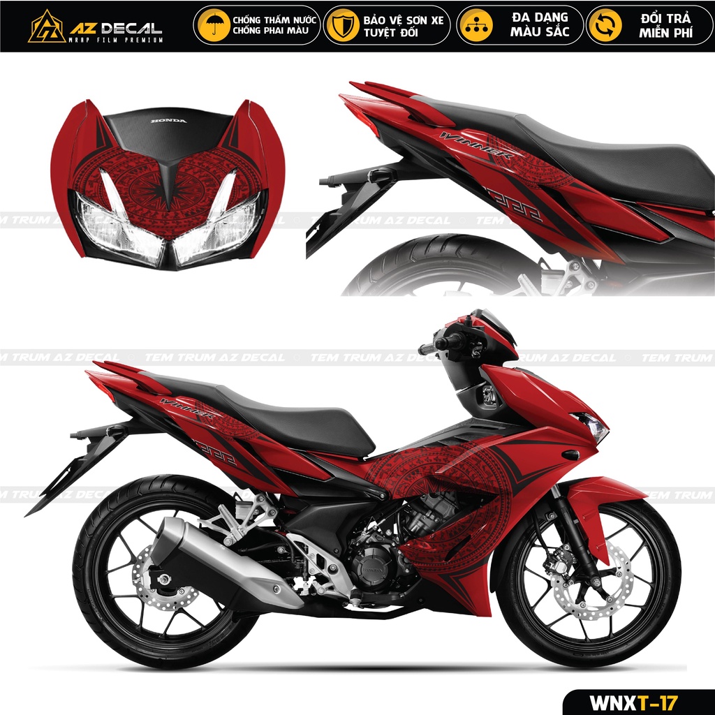 Tem Trùm Xe Winner X Trống Đồng | WNXT-17 | Decal Cao Cấp Chống Nước, Chống Phai Màu Dán Xe Đen, Trắng, Đỏ
