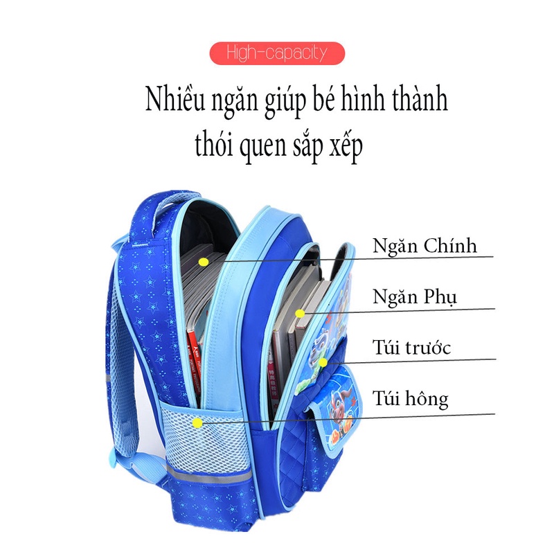 Balo tiểu học cho bé gái trai hình công chúa, người nhện, cặp sách học sinh dễ thương