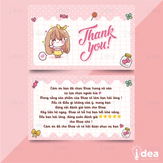 Card Cám Ơn, Thiệp Cảm Ơn, Card Thank You dành cho Shop Bán Hàng - Size 9 x 5.4cm - In Hình Cô Gái Dễ Thương Màu Hồng 03