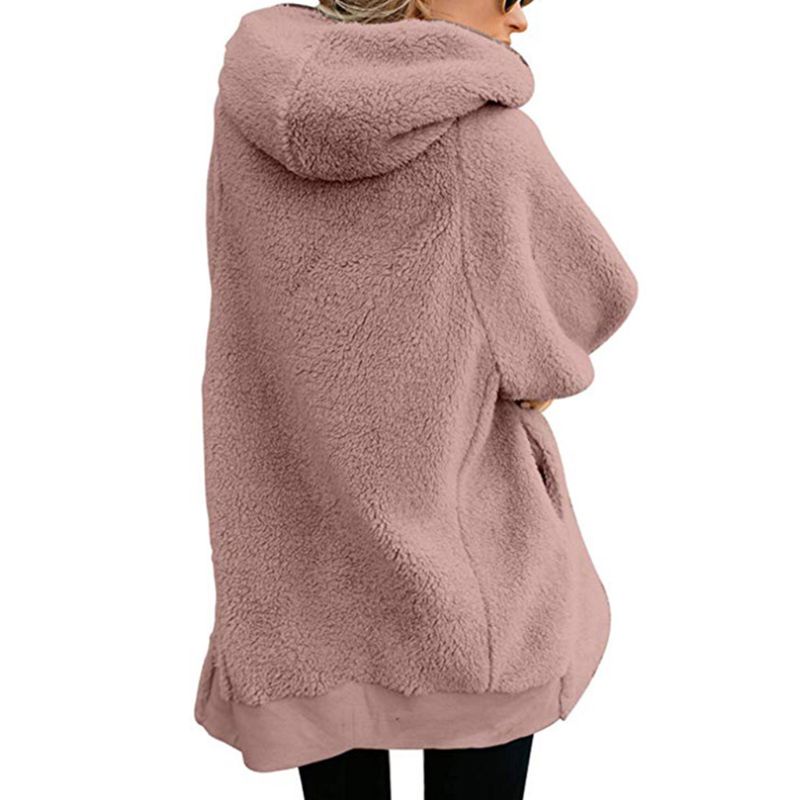 Áo Khoác Giả Lông Cừu Dày Dặn Tay Dài Có Khóa Kéo Thời Trang Mùa Đông Cho Nữ Plus Size