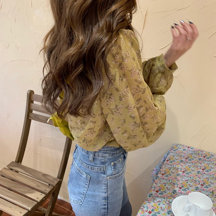 Áo bánh bèo nữ, áo kiểu nữ tiểu thư hoa nhí đẹp tay dài cổ tròn thời trang 2022