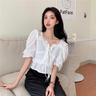 Áo trắng ren hoa thắt nơ