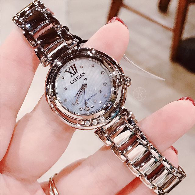 Đồng hồ nữ Citizen Sunrise EM0320-59D mặt xanh tím siêu đẹp