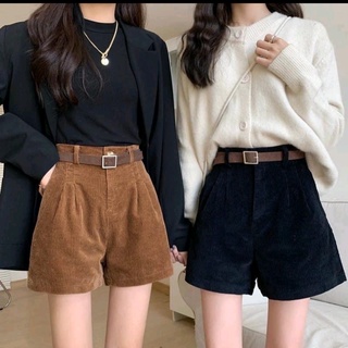 Quần short nhung chất nhung ấm áp quần đùi nhung nữ kèm đai nha có 2 màu cạp cao
