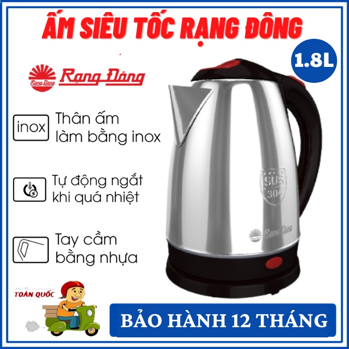 Ấm Siêu Tốc Rạng Đông - Ấm Đun Nước Rạng Đông Inox Sôi Nhanh Tự Ngắt Hàng Chính Hãng - Bảo Hành 12 Tháng