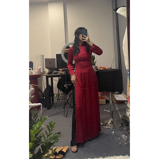 Áo dài truyền thống lụa vân gỗ-kèm ảnh thật