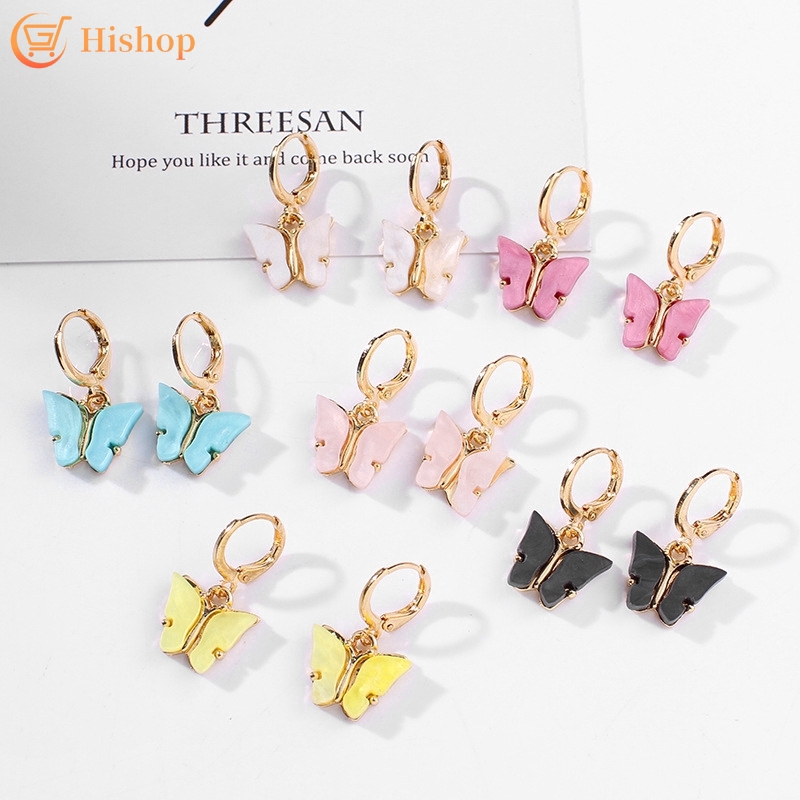 Bộ Khuyên Tai + Dây Chuyền Hishop Mặt Hình Cánh Bướm Nhiều Màu Sắc Tùy Chọn Phong Cách Hàn Quốc Xinh Xắn Cho Nữ