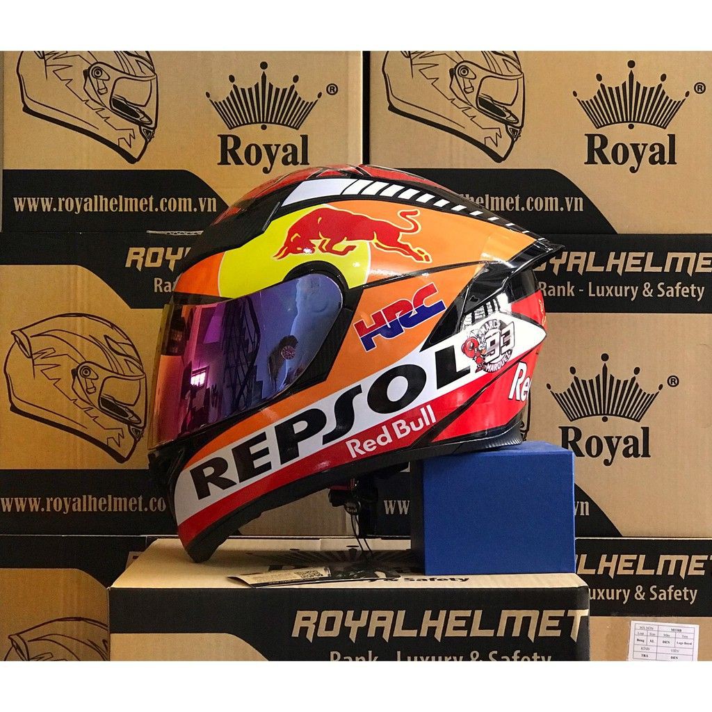 MŨ FULLFACE M138B ĐEN BÓNG LÊN TEM REPSOL MẪU 2021 CỰC ĐẸP, TẶNG TÚI XÁCH, BH 12 THÁNG
