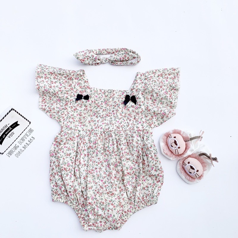 Bodysuit cho bé chất thô hoa cánh tiên áo liền quần sơ sinh đến 1 tuổi