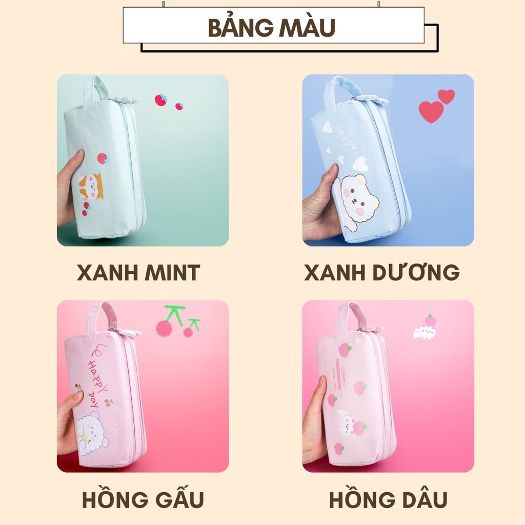 Hộp Bút Vải 2 Ngăn Hình Chó Mèo Đáng Yêu Vải Đẹp, Túi Đựng Bút Đa Năng Tiện Lợi Bóp Viết DUHU HBV74