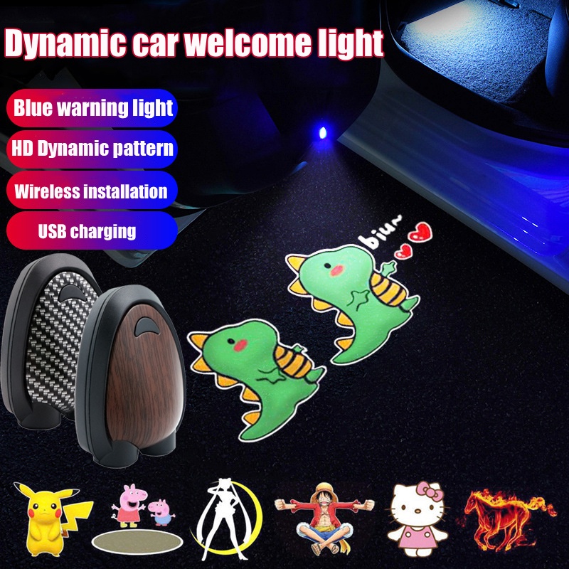 【FAST SHIP】Pikachu Đèn LED chiếu hình laser nhiều hoạ tiết thiết kế không dây gắn cửa xe hơi năng động sạc bằng cổng USB