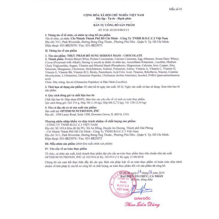 Sữa Dinh Dưỡng Tăng Cân Nhanh Cho Người Gầy ON Serious Mass 6lbs