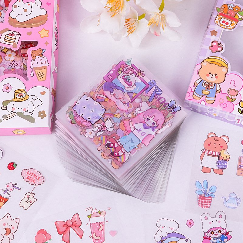 Set 100 tấm hình dán kiểu hoạt hình chống thấm nước