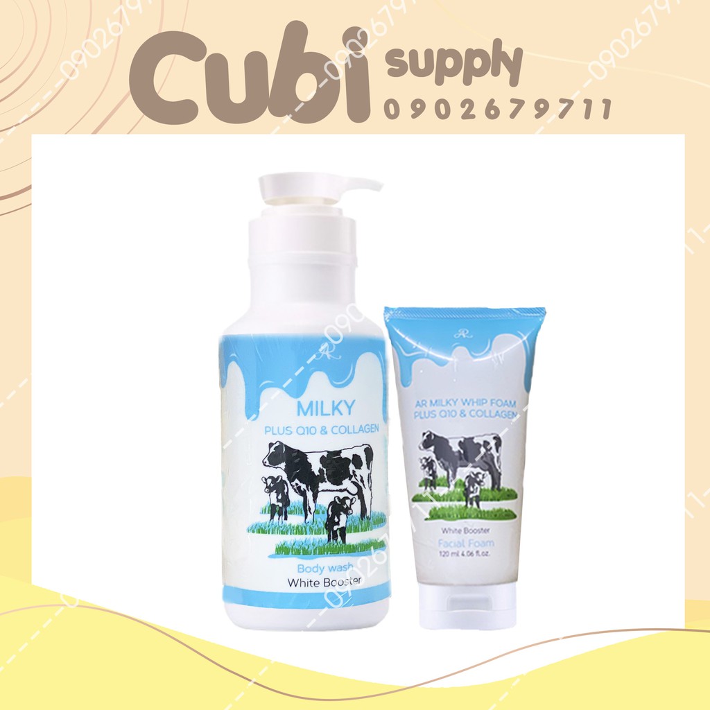 Sữa Tắm Kèm Sữa Rữa Mặt Bò Gluta Milky Thái Lan - Bò Xanh