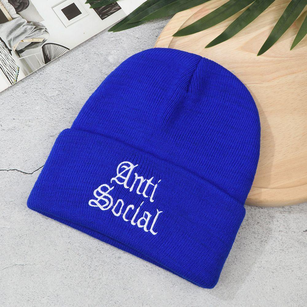 Mũ Beanie Dệt Kim Mềm Mại Thêu Chữ Chống Xã Hội