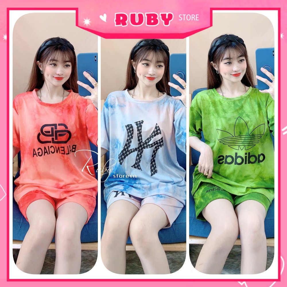 Đồ bộ thun đùi phom to cho nữ mặc nhà chất thun mềm mát loang màu dễ thương TP89