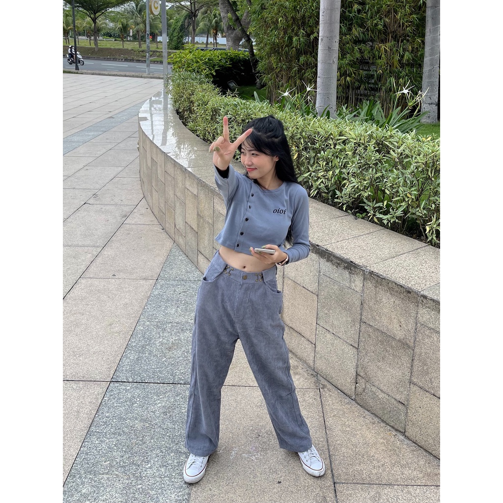 Áo Croptop Nữ Dài Tay OIOI Vải Thun Gân Phong Cách Ulzzang - Tuni Store