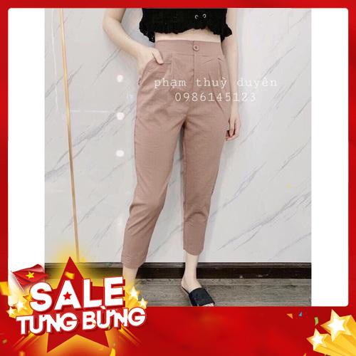 Quần Baggy nữ vải đũi đính khuy cao cấp