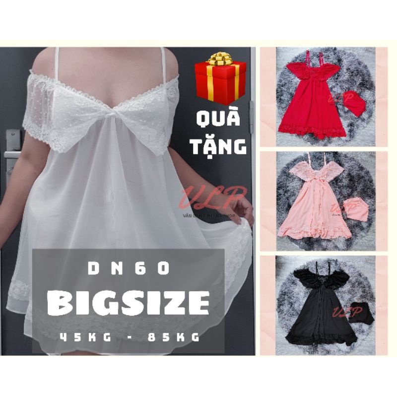 [BIGSIZE_85KG]_DN60_Váy Chiffon bẹt vai phối ren