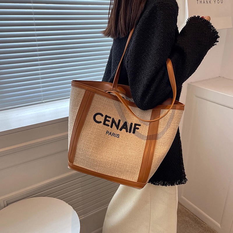 Túi đeo vai IELGY sức chứa lớn màu sắc tương phản in họa tiết chữ cái thời trang dành cho nữ