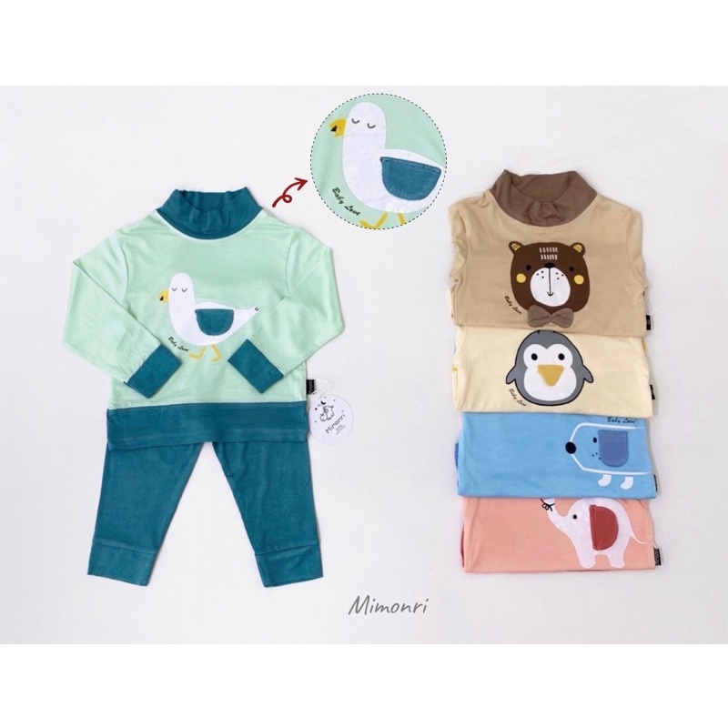 Bộ dài tay thun lạnh cổ cao 3P mimori cho bé trai bé gái