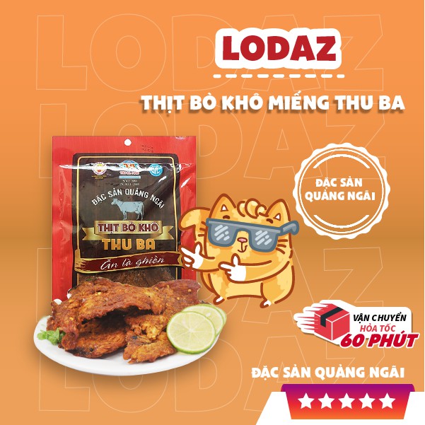 Bò khô miếng Thu Ba, đặc sản Quảng Ngãi, đồ ăn vặt Hà Nội gói 100g