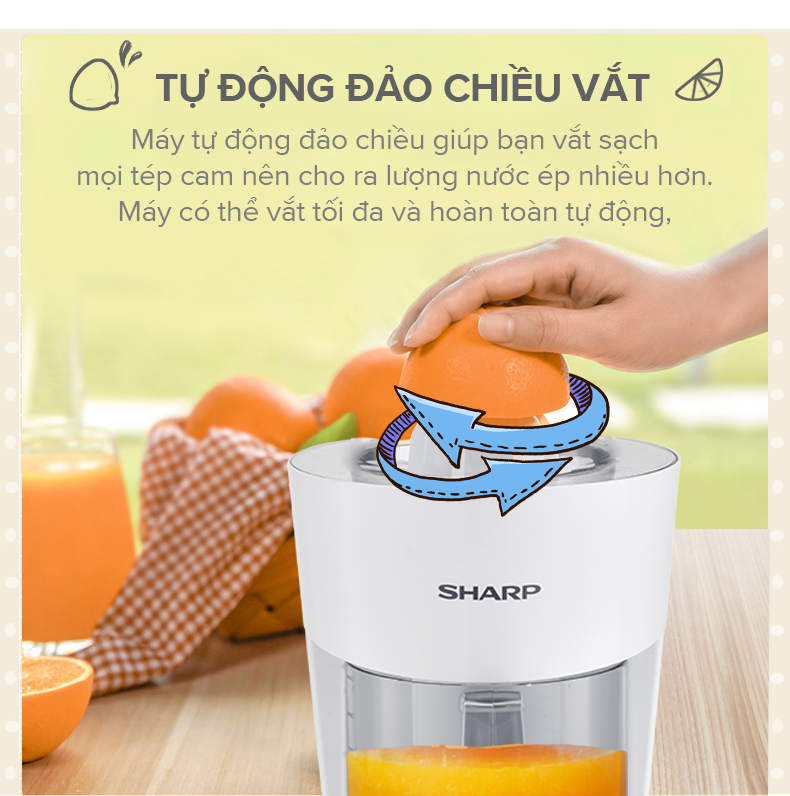 [Mã ELBAU10 giảm 10% đơn 500K] Máy Vắt Cam Sharp EJ-J408-WH [Máy Vắt Êm Lưới Lọc Bằng Thép Không Gỉ] - BH 12 Tháng