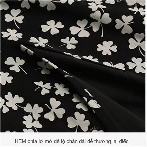 Đầm Voan Hoa Xẻ Tà Màu Đen Phong Cách Pháp Trẻ Trung