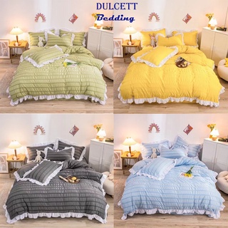 Bộ Chăn Ga Gối Cotton Đũi Hàn Viền Bèo Tiểu Thư :gồm 1 ga 2 vỏ gối 1 vỏ chăn ( Không kèm ruột ) Tặng kèm 1 thảm lông 60k