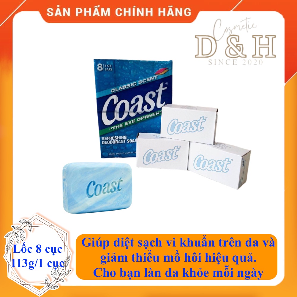 Lốc 8 bánh Xà phòng Coast Classic 113g/cục (8 cục) giúp diệt sạch vi khuẩn trên da (Made in USA)