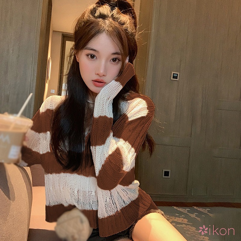 Áo Dệt Kim Tay Dài Cổ Tròn Phong Cách Hàn Quốc