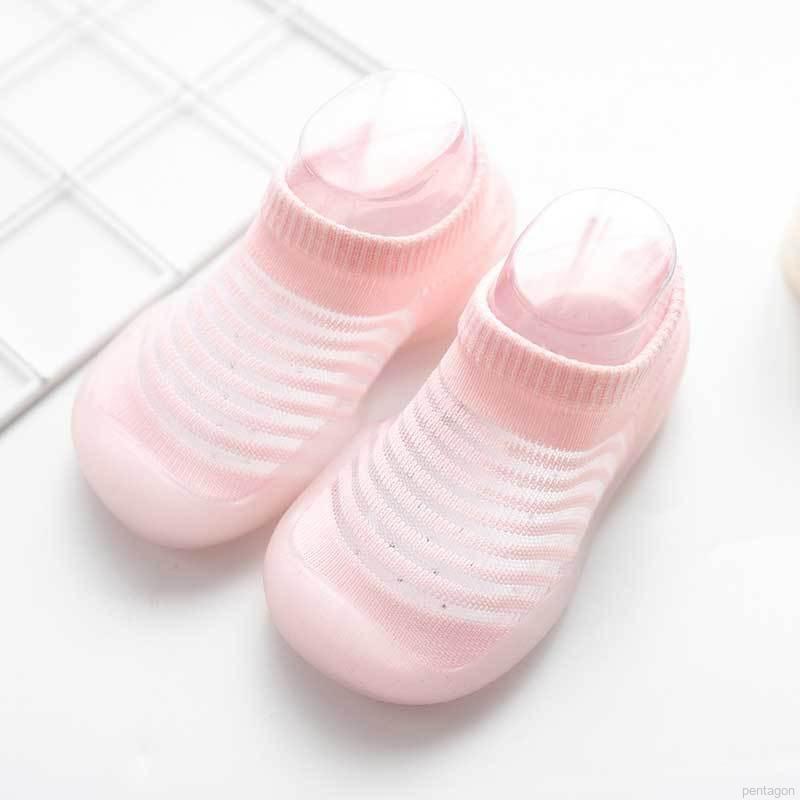 Giày Đế Silicon Mềm Chống Trượt Thoáng Khí Họa Tiết Kẻ Sọc Cho Bé