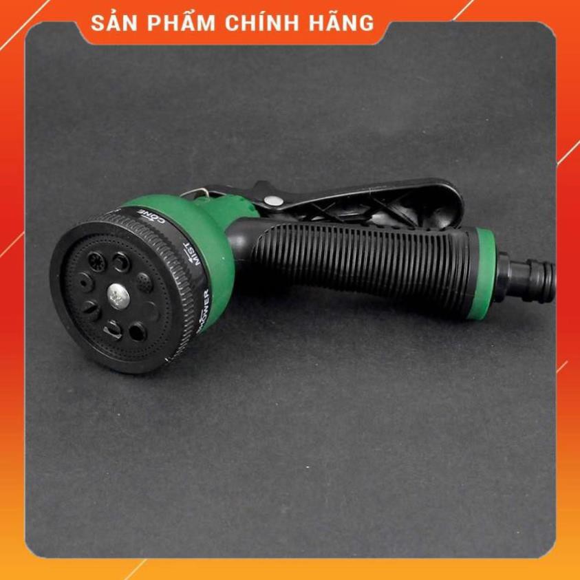 Vòi xịt rửa xe,Vòi phun nước tưới cây tăng áp thông minh 8 chế độ 815576-1 (cút vàng,nối xanh - dây xám)