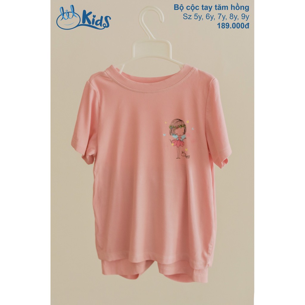 Bộ quần áo cộc tay kid vải tăm trơn cho trẻ 5 tuổi đến 9 tuổi little love (KIDCOC01)
