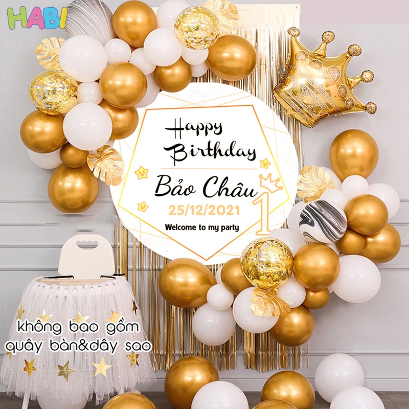 Set Bóng Trang Trí Sinh Nhật Kèm Phông Happy Birthday in tên tuổi cho bé trai, gái đầy đủ phụ kiện SB99