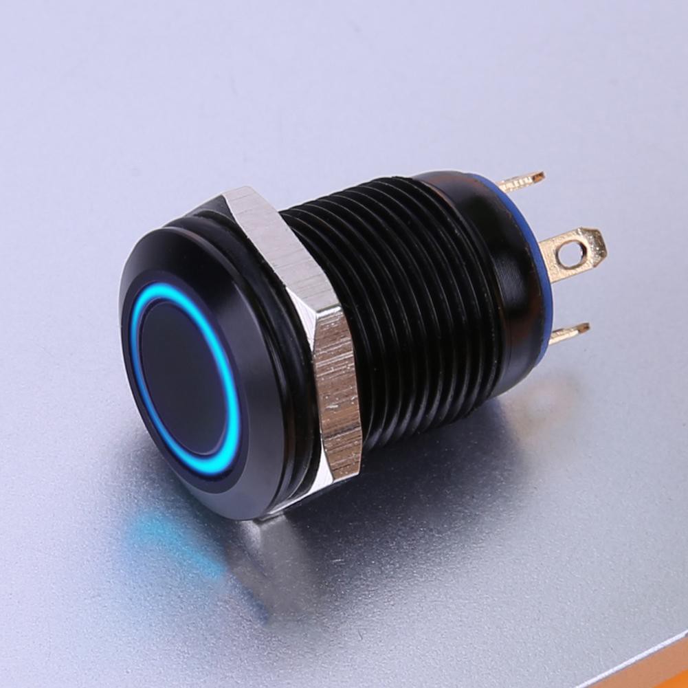 Công tắc nút bấm ON-OFF 12mm kháng nước kèm đèn LED xanh cho xe hơi