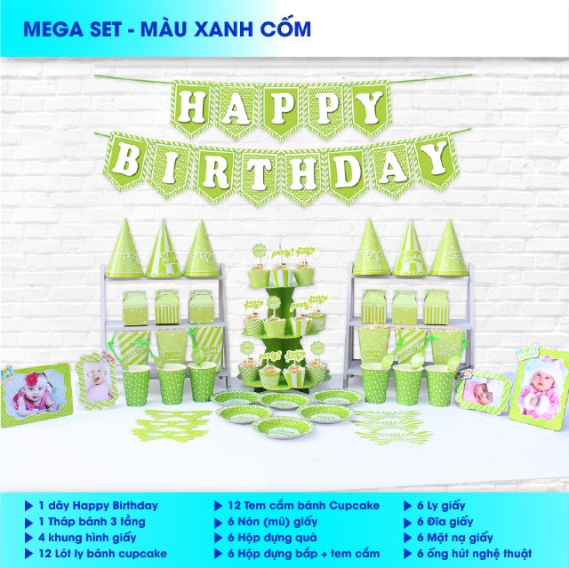 Set MEGA trang trí sinh nhật có 6 màu