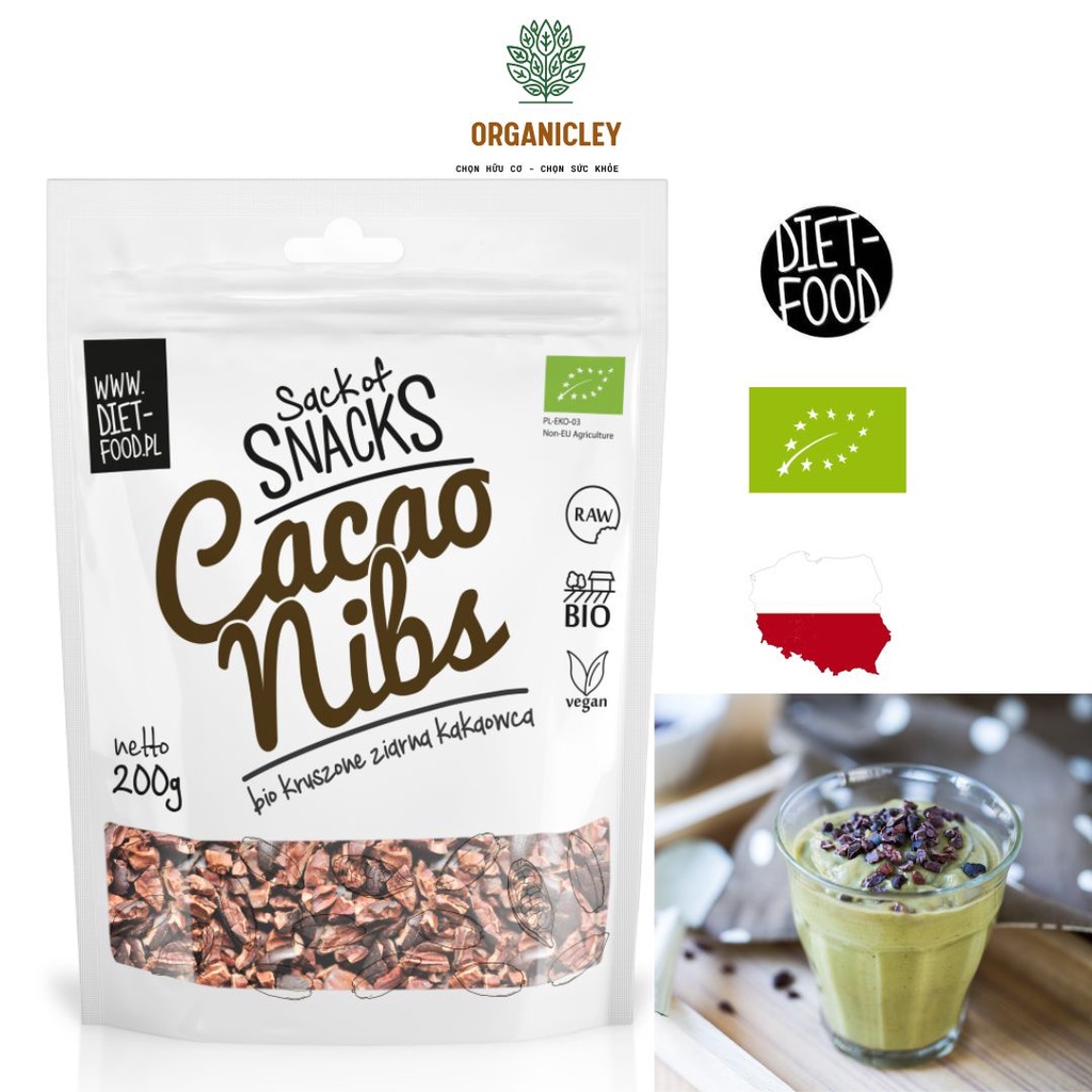 Hạt Cacao Ngòi Hữu Cơ Diet Food Organic Cacao Nibs Hàng Nhập Khẩu Chính Hãng - Cacao Ngòi - Organicley