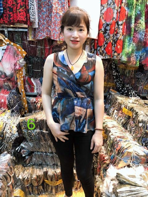 Áo lụa giấy vạt chéo nơ eo xinh xắn