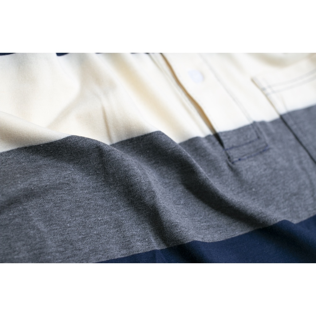 Áo thun nam sọc ngang trung niên tay ngắn vải cotton dày mềm mát loại áo thun nam có cổ form rộng TOG5 | BigBuy360 - bigbuy360.vn