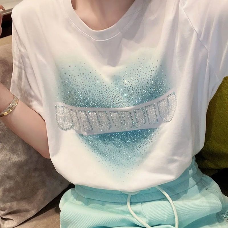 Áo Thun 100% Cotton Tay Ngắn Dáng Suông In Họa Tiết Kim Cương Phong Cách Pháp Thời Trang Cho Nữ 2022