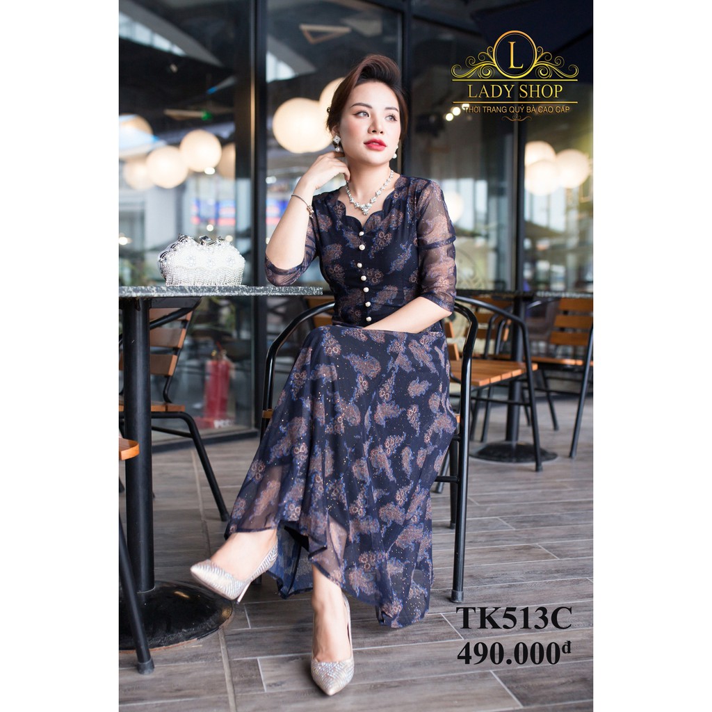 THỜI TRANG QUÝ BÀ TRUNG NIÊN CAO CẤP - LADYSHOP - Đầm thun lưới cổ hoa đuôi công đỏ TK513 | BigBuy360 - bigbuy360.vn