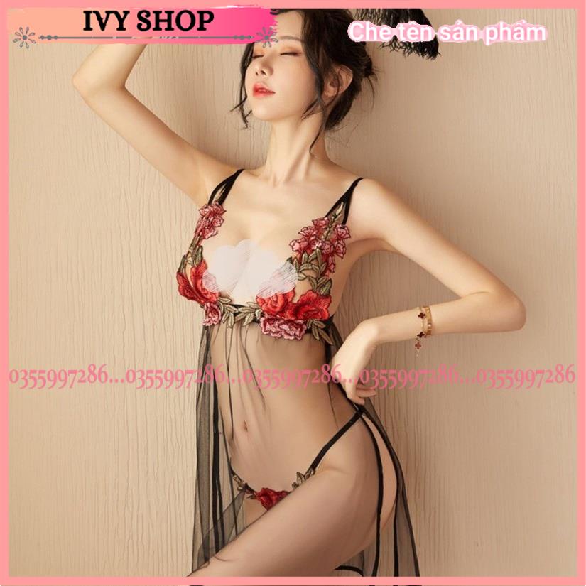 Váy Ngủ Sexy Voan Xuyên Thấu Vá Bộ Đồ Lót Thêu Hoa Gợi Cảm Đầm Ngủ Mã: VNH003 - Bikini Mã BiHoa - Ivyshop