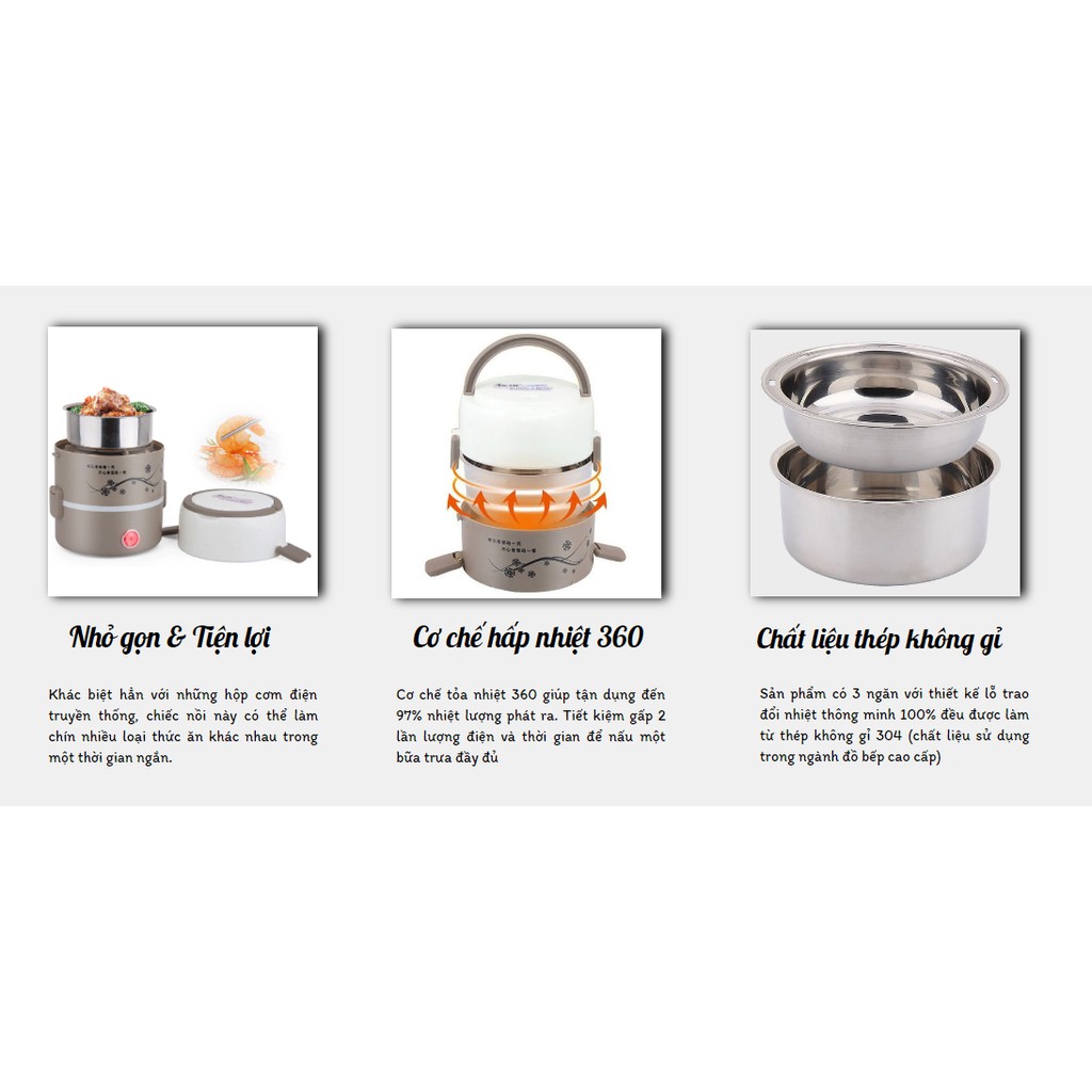 Hộp cơm cắm điện 3 tầng ruột inox - BH 03 tháng | BigBuy360 - bigbuy360.vn