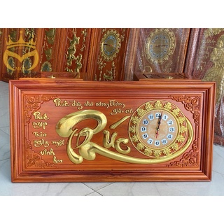 Tranh đồng hồ gỗ hương chữ Phúc 81cmx41cm