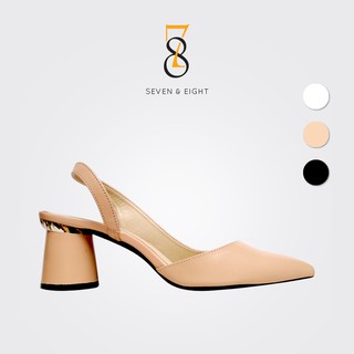 Giày Cao gót 6cm bít mũi nhọn gót tròn phối viền đồng hậu thun Seven & Eight - PGT60002