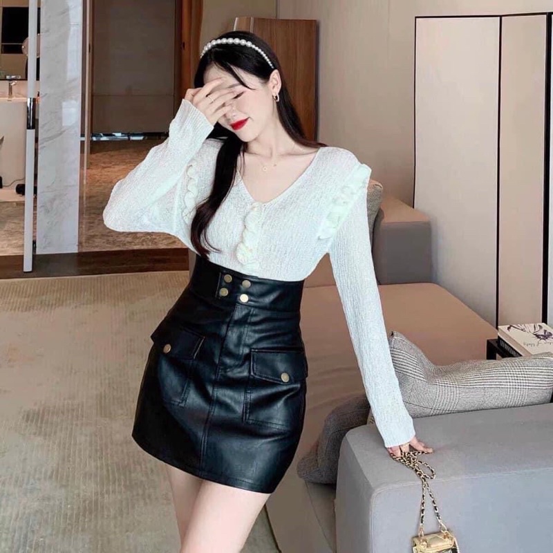 Chân váy da 4 khuy túi trước siêu hot