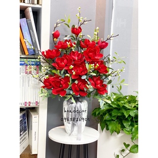 Bình hoa mộc lan giả trang trí chất liệu PU cao cấp, bình hoa lụa đẹp cắm sẵn