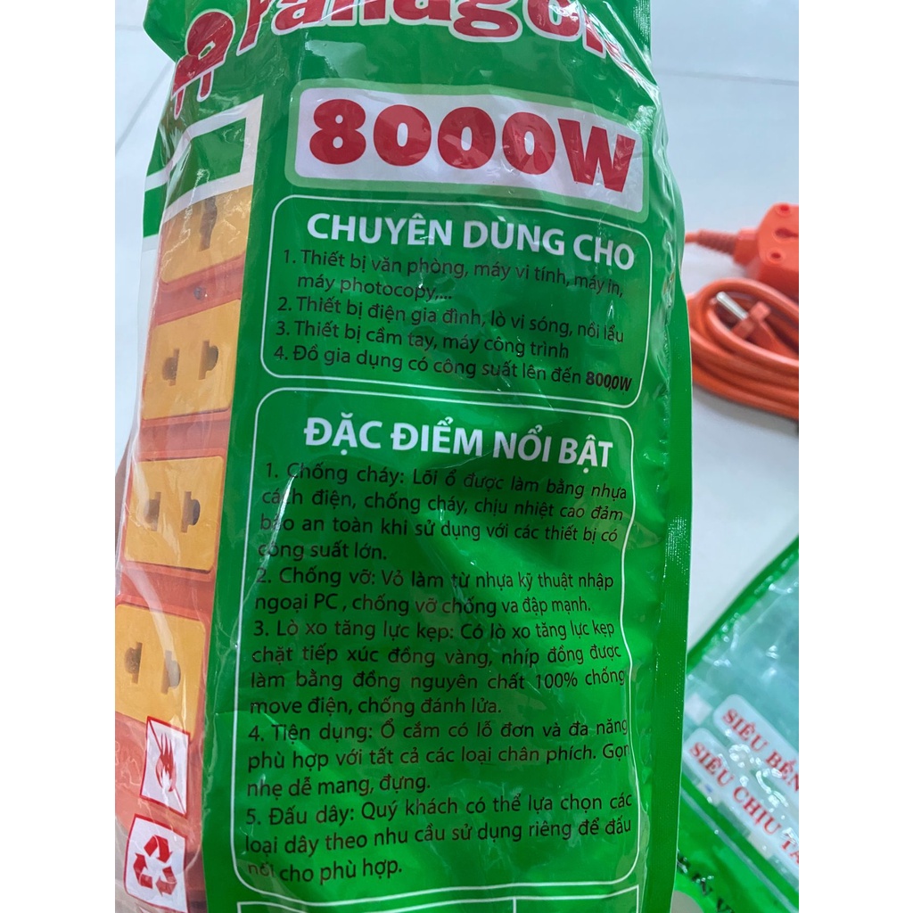 Ổ cắm điện Fanagold đa năng siêu chịu tải 8000W cao cấp chính hãng, ổ cắm 4 lỗ, dây dài 3m-5m, siêu bền, chống cháy
